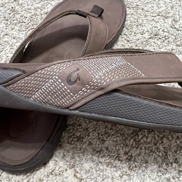 OluKai Tuahine Men’s Waterproof Leather Sandals Dark Wood Size 10 main image 8